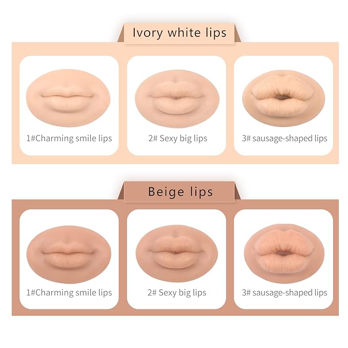 3D Silicone Fake Lips Large with Lipstick for Makeup Tattoo Practice Realistic Artificial Lip Mannequin for Beginners Artists (Charming Smiling Lip,Ivory White)