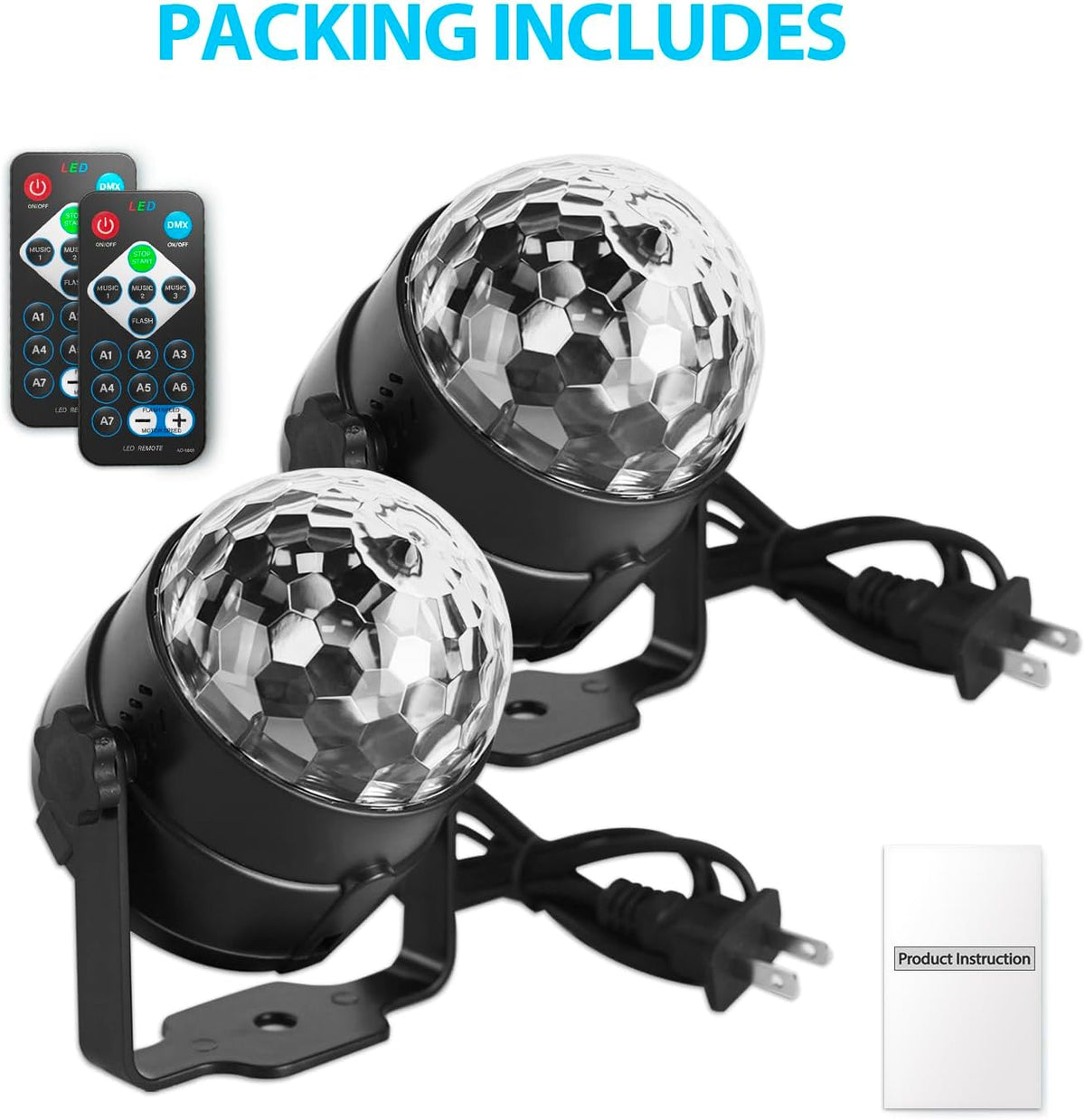 [2-Pack] Disco Ball DJ Party Lights Sound Activated with Remote Control Strobe Lamp 7 Modes Stage Light for Home Room Dance Parties Karaoke Halloween Christmas Birthday Decorations