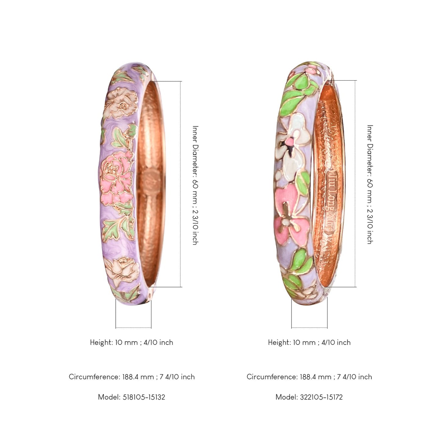 UJOY Colors Handcraft Jewelry Cloisonne Bracelet Enamel Floral Spring Hinged Womens Bangles Gifts Box 55C58-55A100 Purple