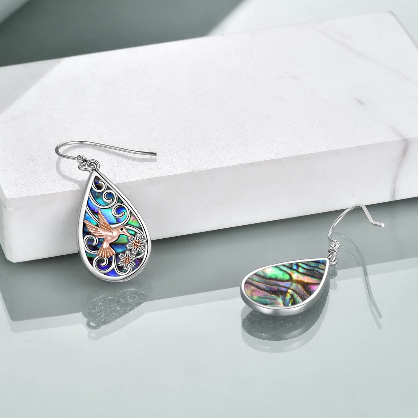 POPLYKE 925 Sterling Silver Hummingbird Earrings Teardrop Abalone Dangle Earrings For Women Hummingbird Jewelry for Mom