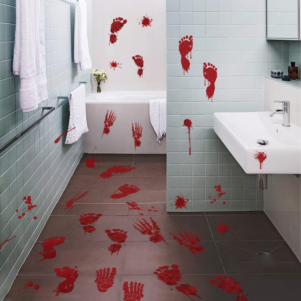 128 Pcs Halloween Footprints Floor Clings - Bloody Halloween Decorations, Floor Stickers Decals for Party Supplies (12 Sheets)