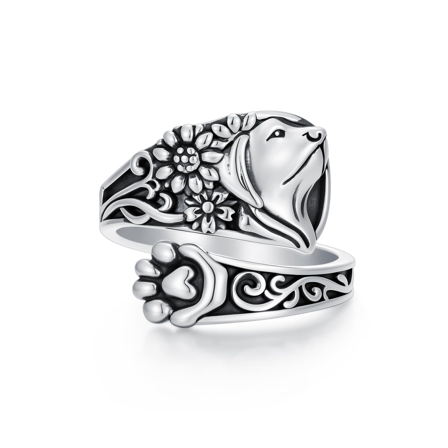 Midari Dog Spoon Rings for Women Sterling Silver Adjustable Vintage Paw Print Ring Finger Thumb Rings Puppy Jewelry Dog Lovers Birthday Halloween Christmas