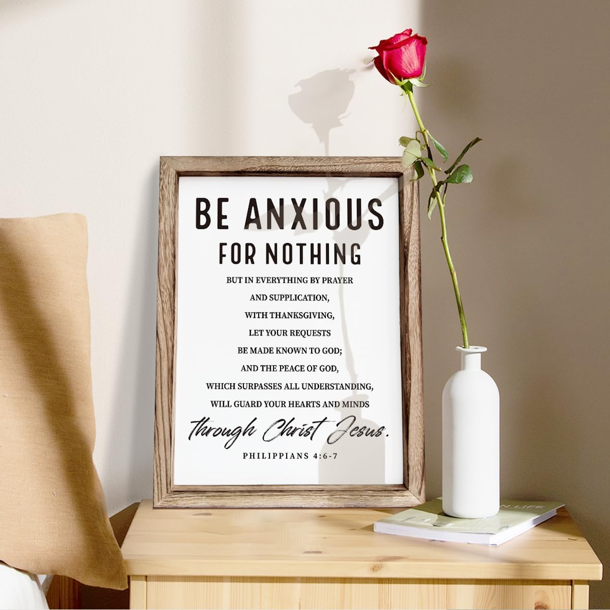Christian Wooden Wall Signs, Farmhouse Home Decor, Christian Hanging Decor, Living Room Decors, Framed Wall Plaque Sign 15 * 11.5 inches, Be Anxious for Nothing Sign