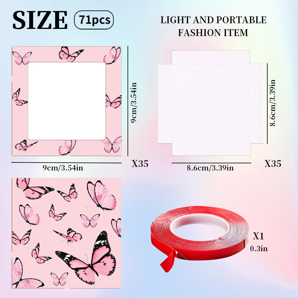 HLQHXWHZT 71 Pcs Include 35Pcs Empty Press on Nails Packaging Box 35 Pcs White Background Papers and 1 Double Sided Tape, Empty Nail Package Box Set for Press on Nail Business(Pink)…
