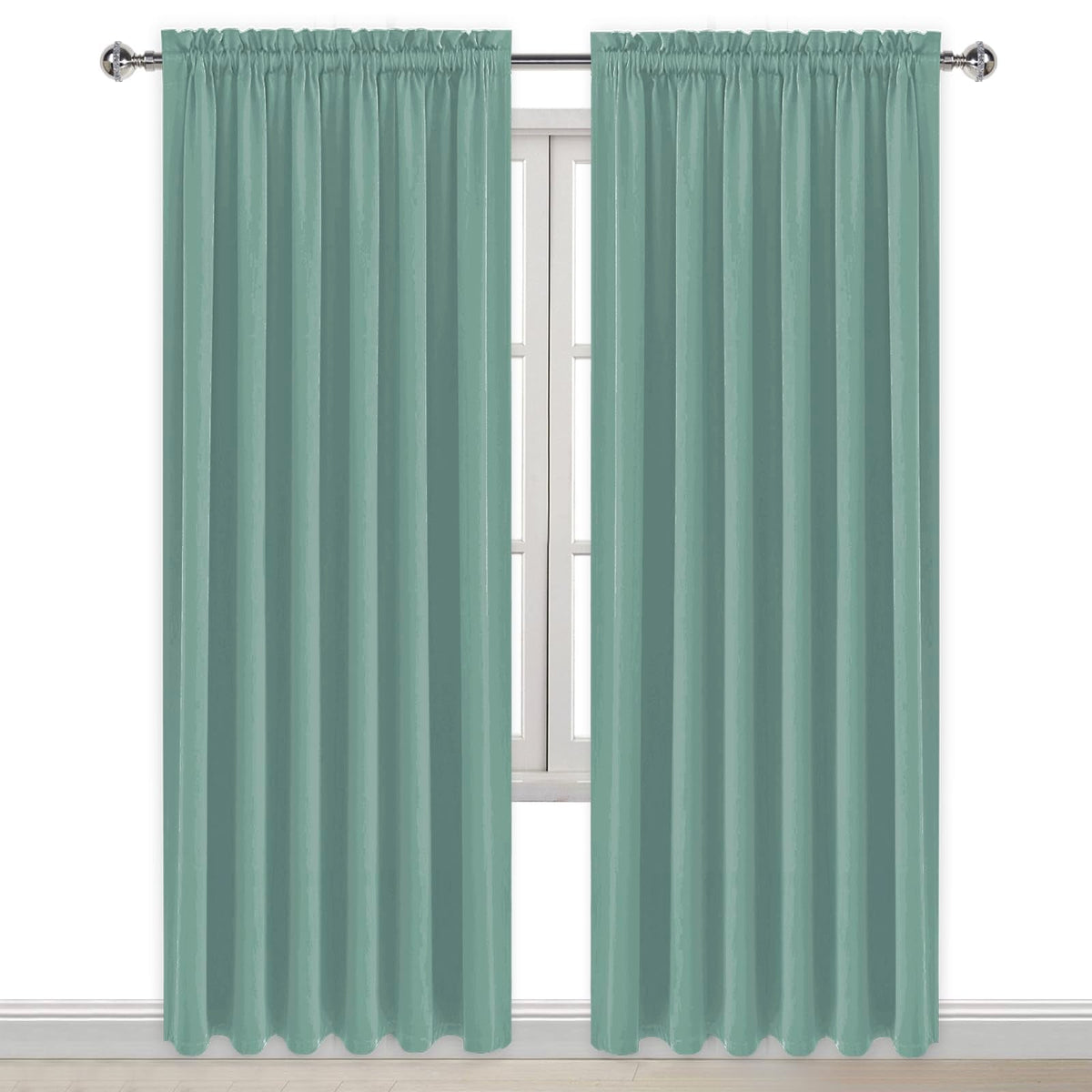 Wide Blackout Curtains for Bedroom 70 x 84 Inch Long Sage Green (2 Count)