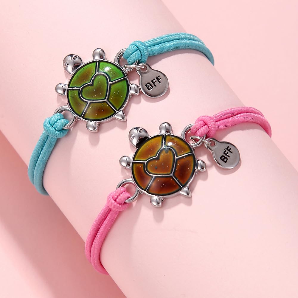 Dinosaur Frog Turtle Dragon Color Changing Mood Bracelet Set for Women Emotion Feeling Temperature Sensing Wrap Bracelet with Card Friendship Jewelry-Turtle