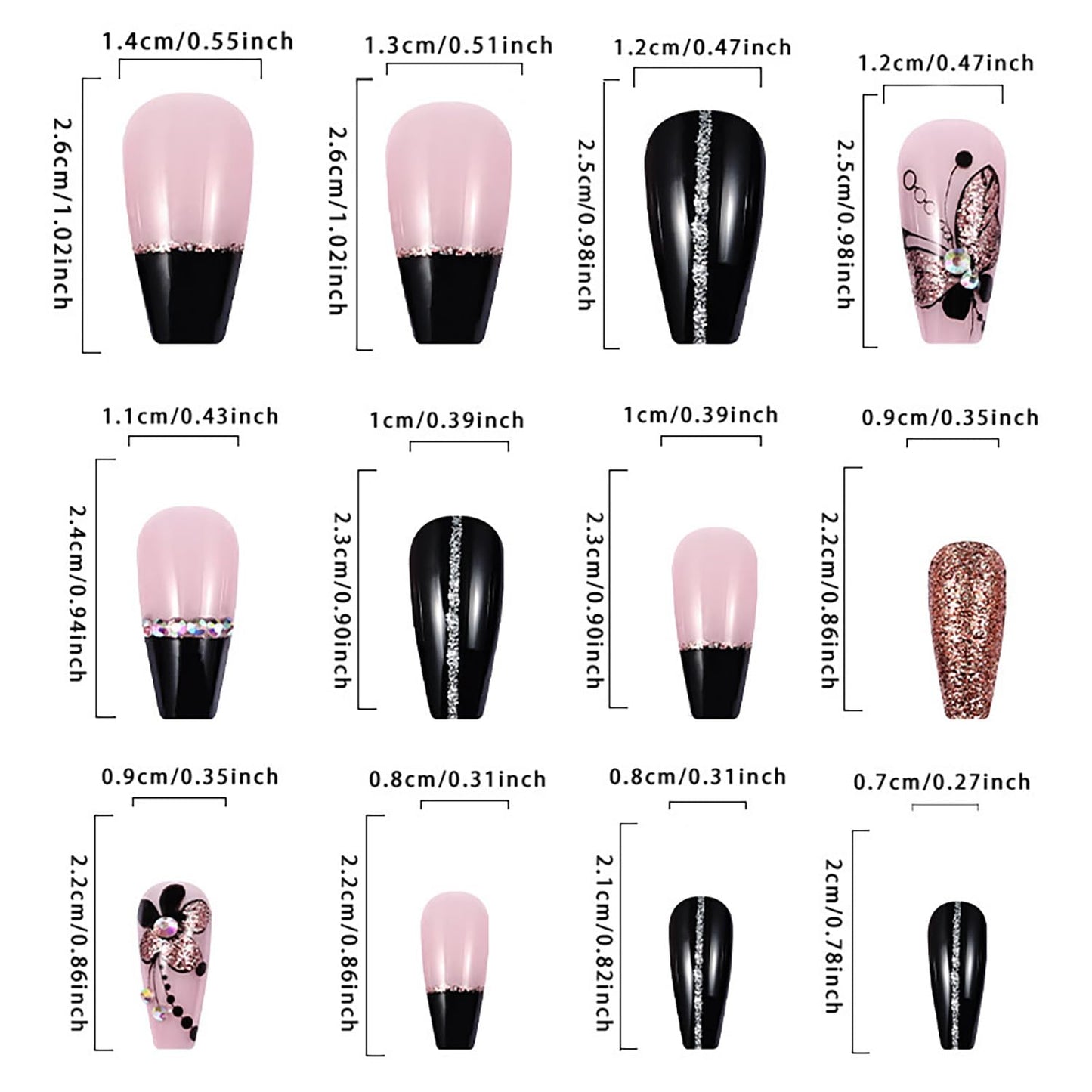 FIEONCIY Press on Nails Square Medium Length Glossy Full Cover Acrylic Square Shaped False Nails with Designs Artificial Short Coffin Fake Nails with Charms Glue ons Fingernails for Women(BKS3100)