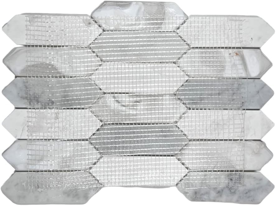 Andalucia White Pearl Hex Picket Iridescent Glass Stone Marble Mosaic Tile - Textured Multi-Surface for Backsplash, Shower Walls, Bathroom, Accent Decor (5 Sheets) - style: 5 Sheets