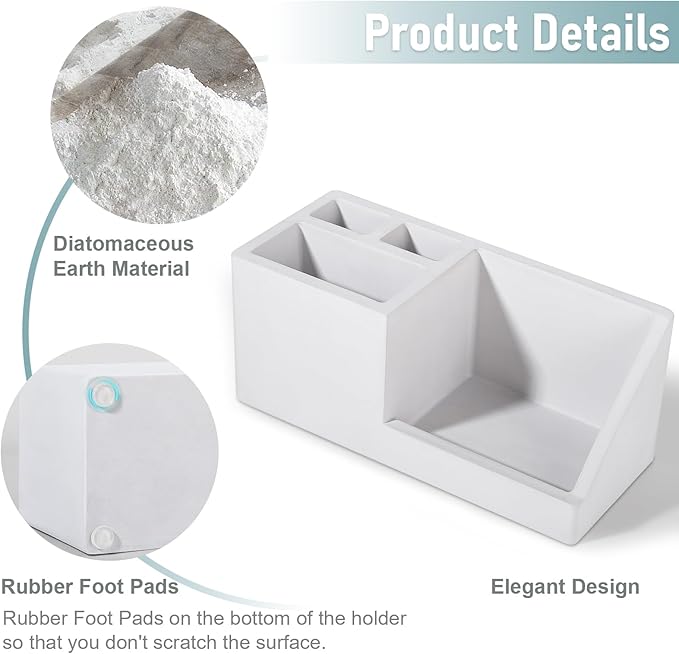 Diatomite Toothbrush Holders for Bathrooms, Quick Dry Electric Tooth Brush and Toothpaste Organizer Bathroom Accessories for Countertop, Vanity, Sink - Light Grey