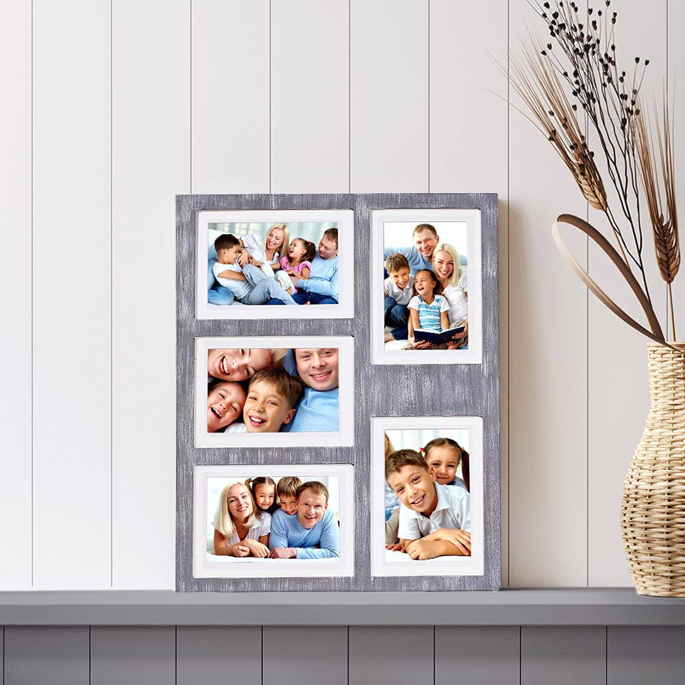 Great Lakes Memories GLM 4x6 or 5x7 Collage Picture Frames for Wall, Holds 5 Photos with Glass & Mat, 5x7 Picture Frame, Picture Frames Collage Wall Decor (Gray)