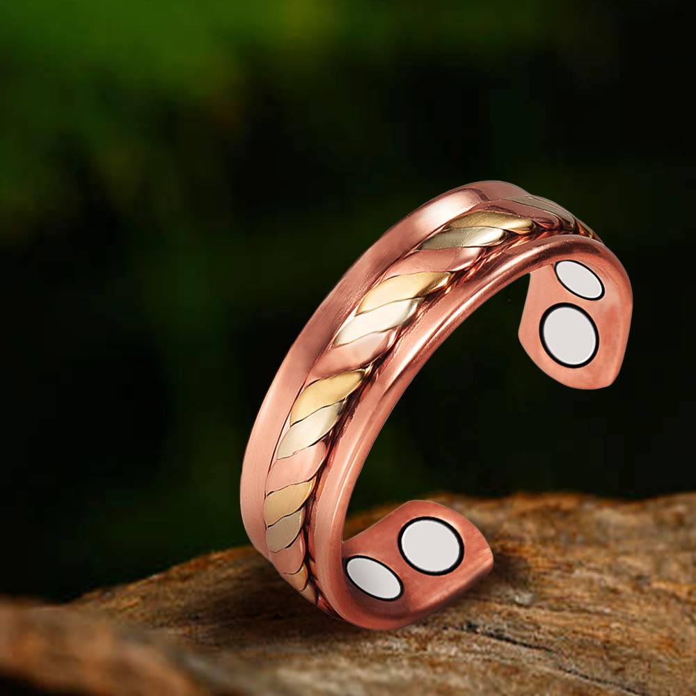 EnerMagiX Copper Rings for Women, 2.3inch Tricolor Gold Pure Copper Applicable 3PCS Suit Ring, with Magnet Mother's Day Gift