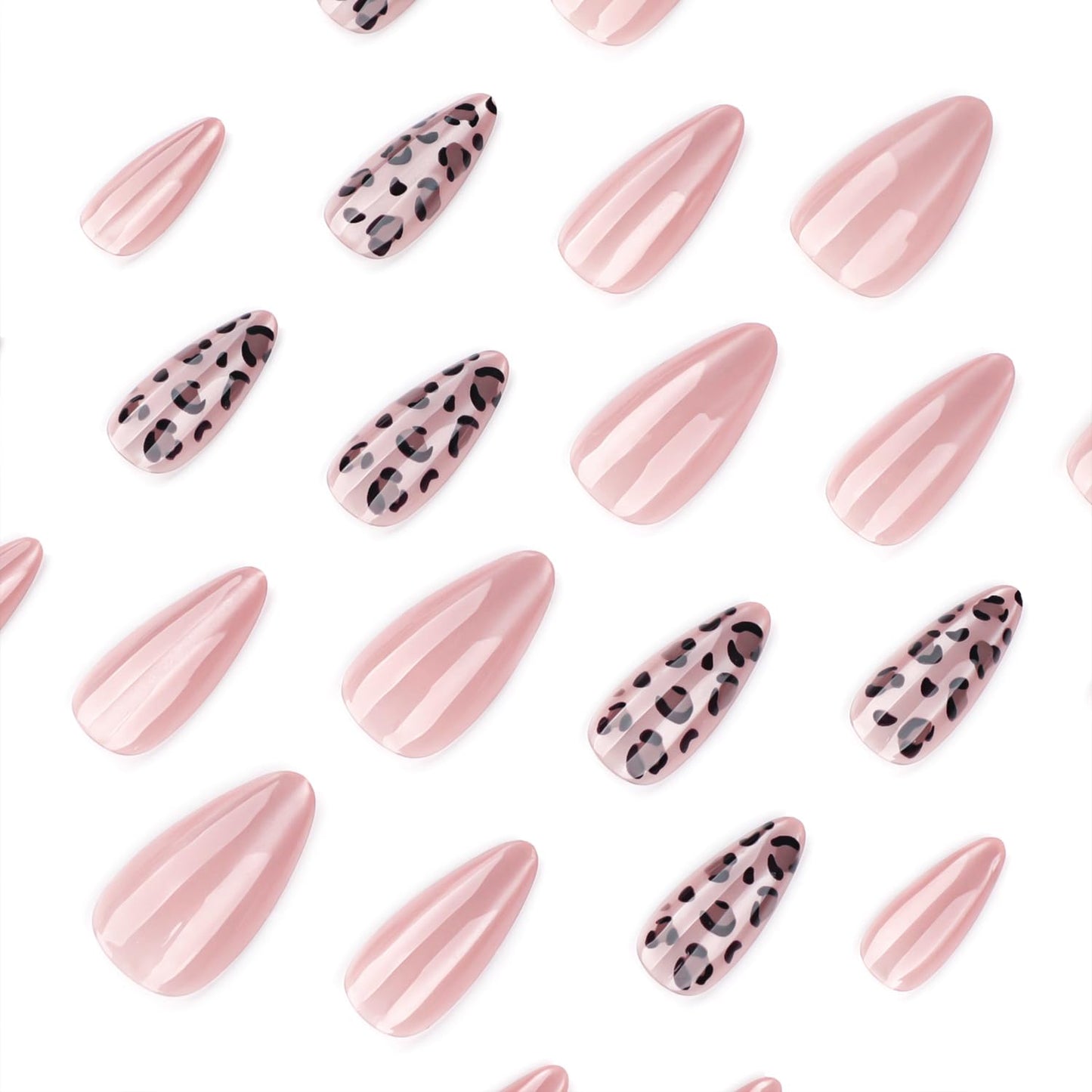 Leopard Print Press On Nails Long Almond Soft Gel Fake Nails, Nude Brown Glossy Animal Print Glue On Nails, Reusable Elegant False Nails for Women, Salon Quality 24PCS