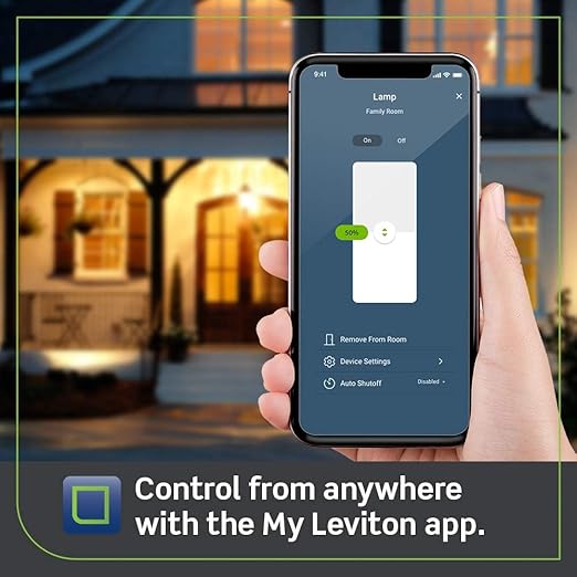 Leviton Decora Smart Dimmer Plug, Wi-Fi 2nd Gen, Works with Matter, My Leviton, Alexa, Google Assistant, Apple Home/Siri & Wire-Free Anywhere Companions for Switched Outlet, D23LP-1RW, White