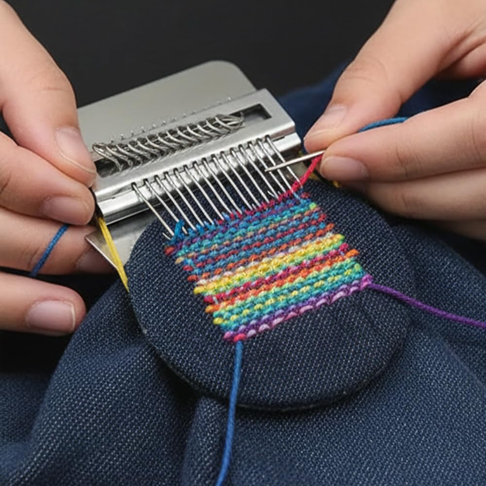 Knit Patch Loom Kit Patchmaker 2.0，Portable Mini Darning Loom Weave Tool Knit Patch Loom Kit Patchwork Weaving Tool Set for Quickly Sewing Repair on Socks Clothes Jeans (014)