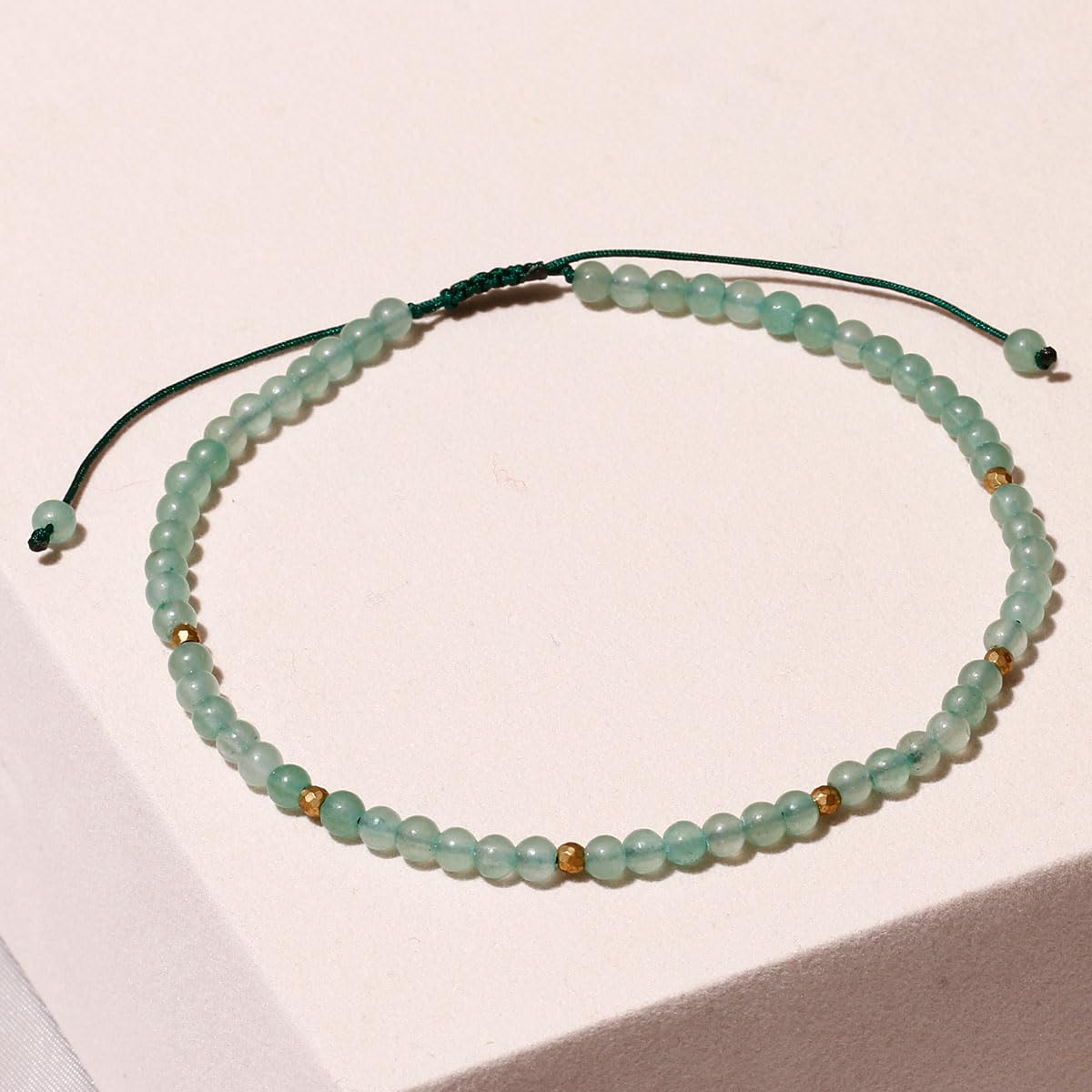 Jewever Aventurine Jade Anklet Bracelet for Women crystals and healing stones Essential Oil Diffuser Beach Foot Beaded Adjustable(8.5-10 Inches)