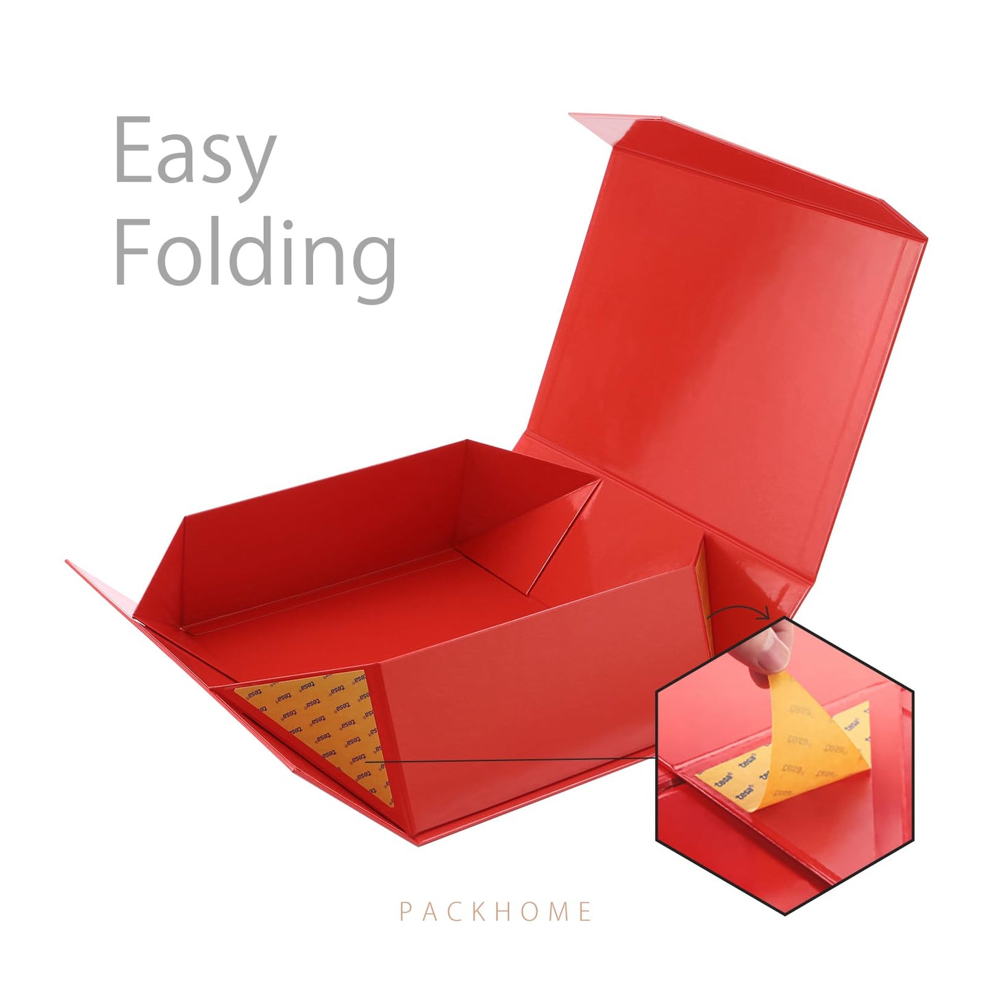 PACKHOME Mothers Day 6 Large Gift Boxes with Lids 13.5x9x4.1 Inches, Sturdy Collapsible Gift Boxes with Magnetic Closure for Gift Packaging (Glossy Red)