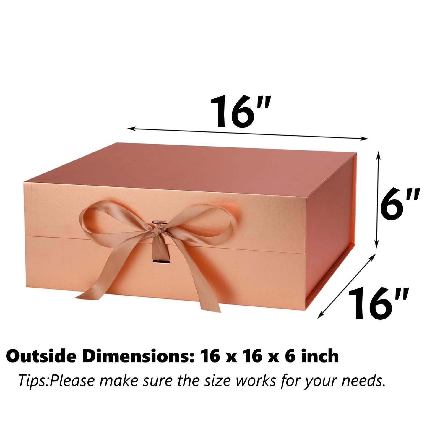 OEMVALATY Rose Gold Gift Box,16x16x6 Inches Gift Boxes with Lids for Presents with Magnetic Closure and Ribbon for Wedding,Storage,Birthday