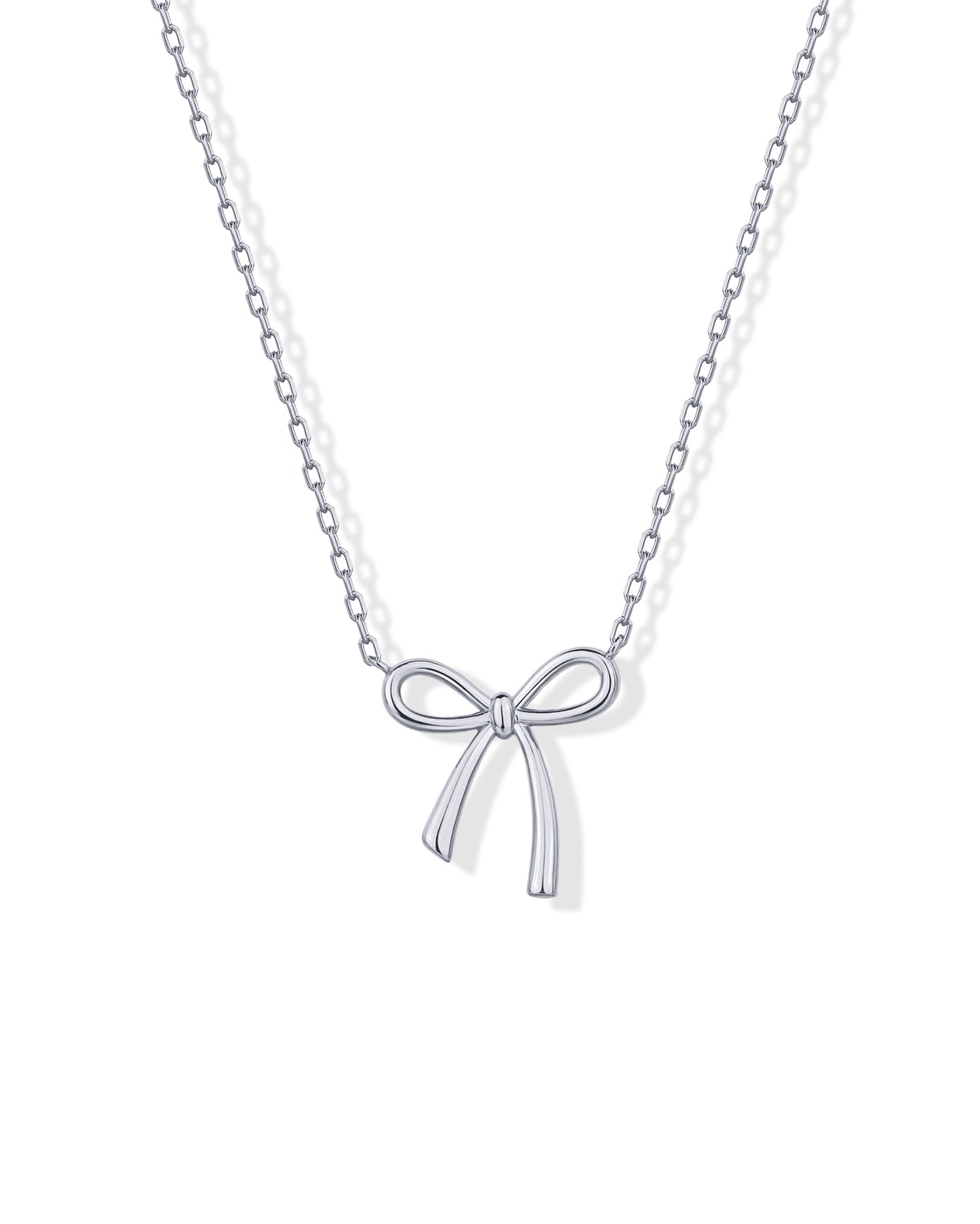 PAVOI Rhodium Plated Bow Pendant Necklace for Women | Coquette Chain Necklace