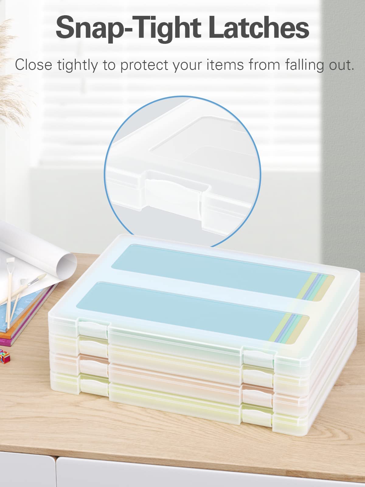 iBune 4-Pack A4 Plastic Paper Organizer Box, Scrapbook Storage for 8.5” x 11” Letter Papers, Portable Document Holder, Photo Storage Box Sticker Art Supplies Organizers, 12.2” x 8.9” x 0.7” Inner Size