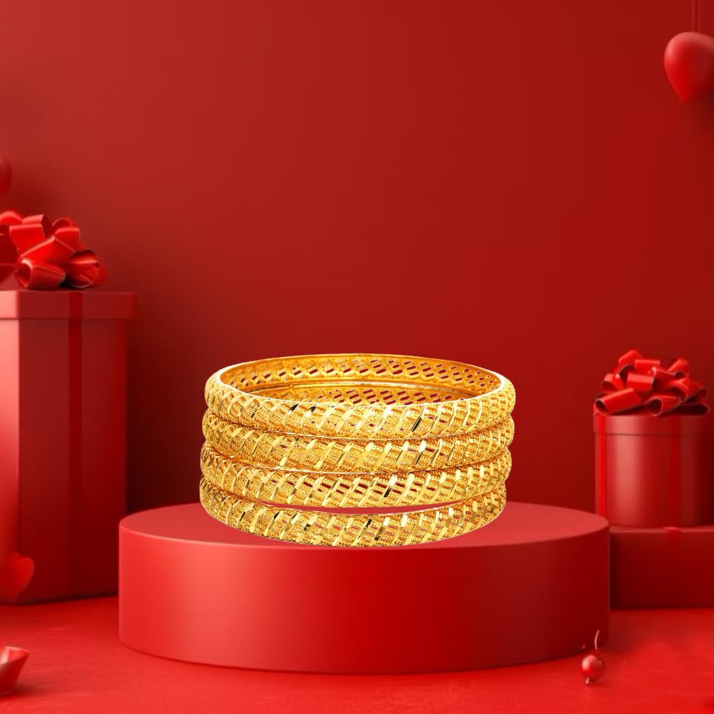 Ethlyn Large Sized Wrist Women Bracelets 2.7inch 18K Gold Plated Fixed Big Size Wrist Bangles Sets (4pcs /lot) (B210A)