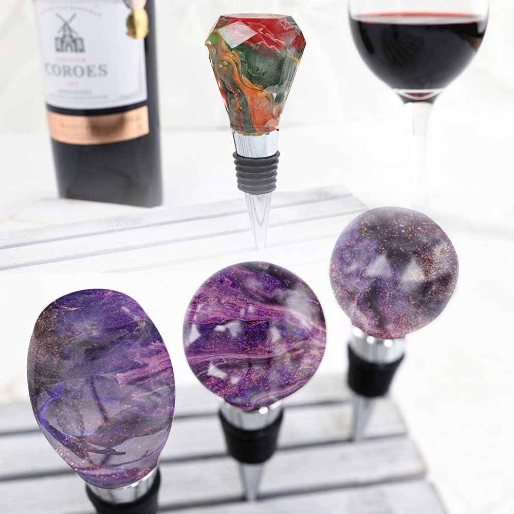 JIOFAVIU 15 Pcs Resin Wine Bottle Stopper Molds Set, Wine Stopper Silicone Molds for Epoxy Resin (5 Molds and 10 Stoppers)