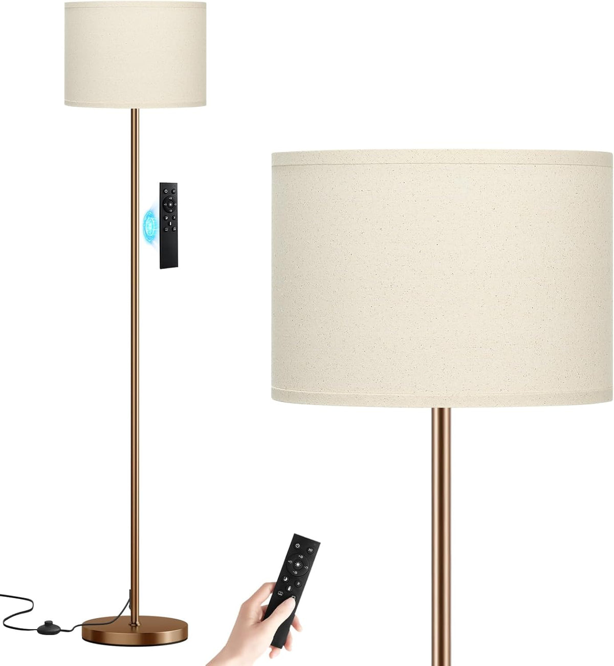 Ambimall Floor Lamps for Living Room with Remote Control and Stepless Dimmable Colors Temperature & Brightness, 9W Bulb Included(Beige Lampshade & Brown Pole)