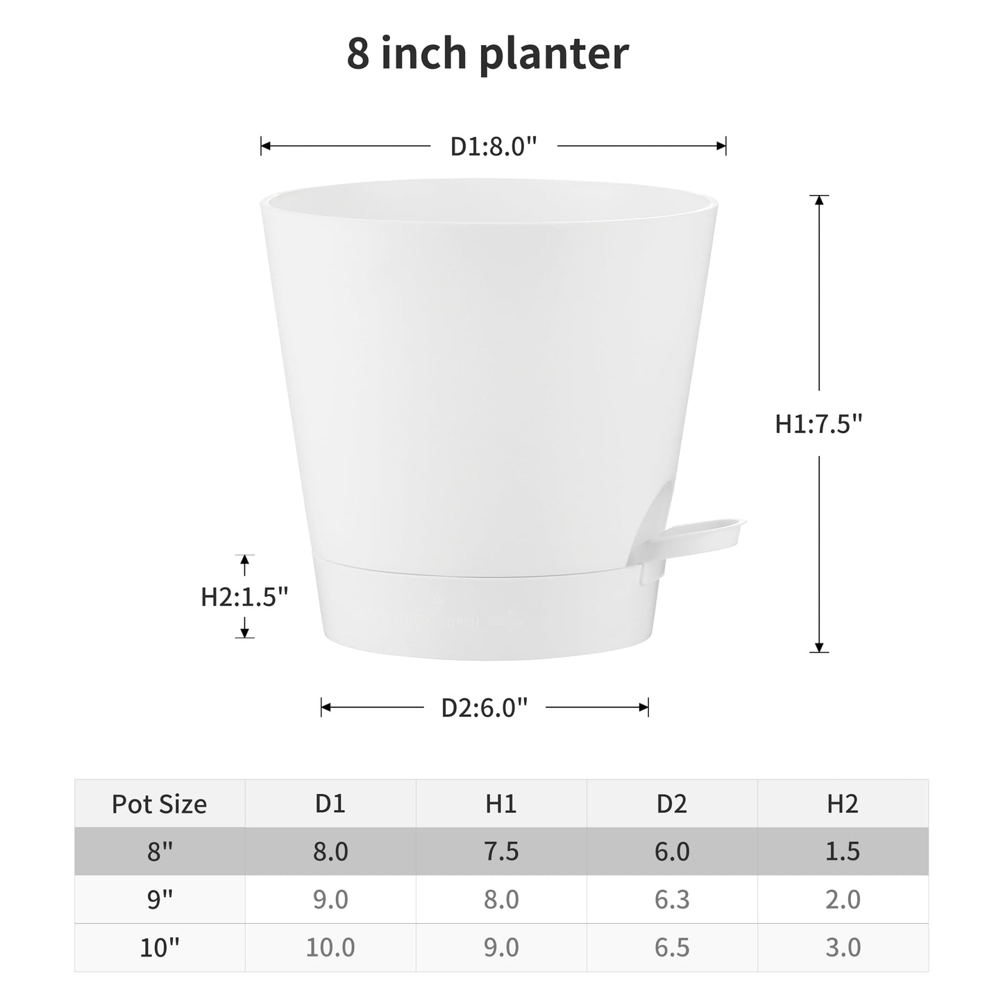 FaithLand 2-Pack 8 Inch Planter Pots for Indoor Outdoor Plants, Self Watering Flower Pots with Deep Reservoir, White …