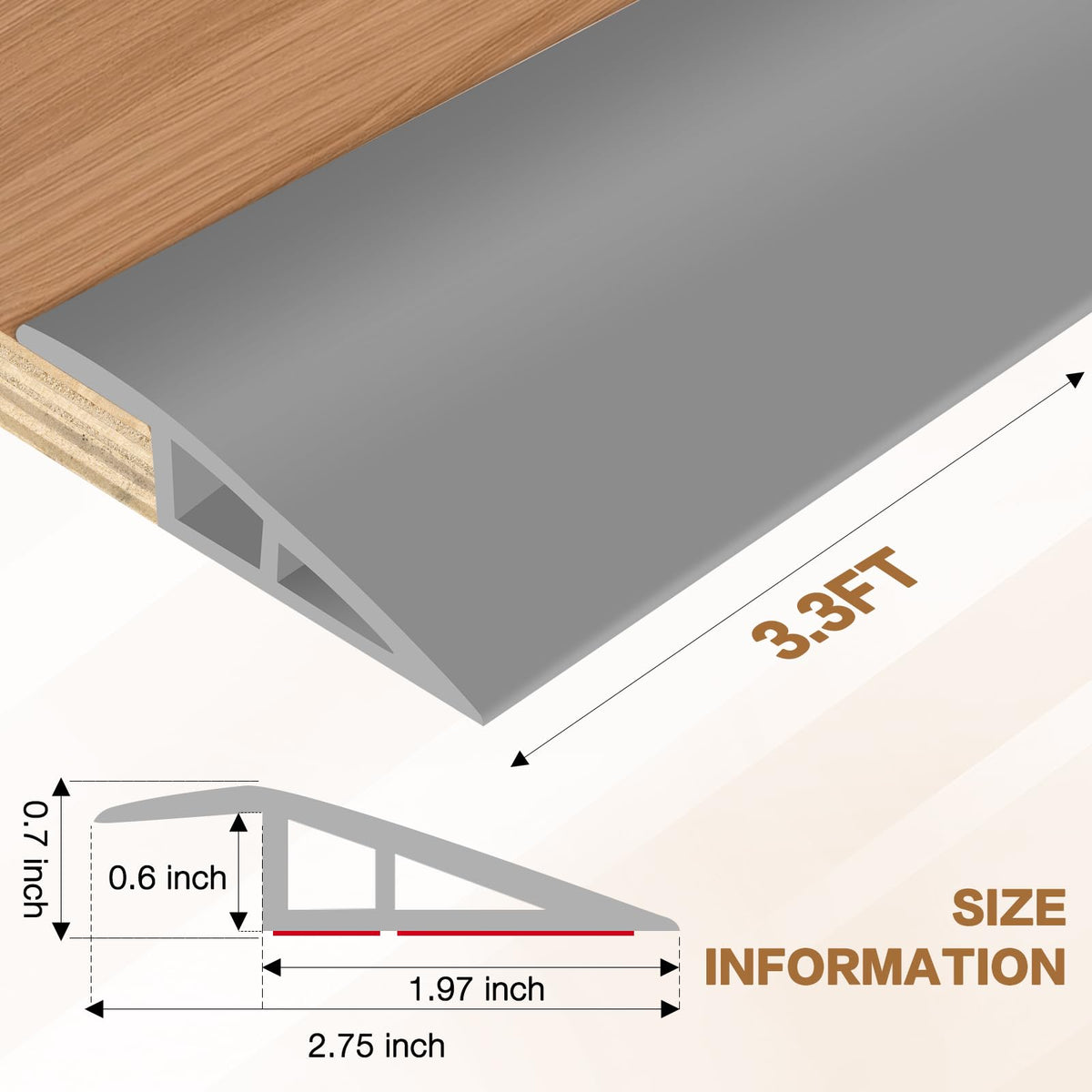 Floor Transition Strip Vinyl Door Threshold Ramp Self Adhesive Carpet Edging Strip Doorway Edge Trim (3.3 Foot)