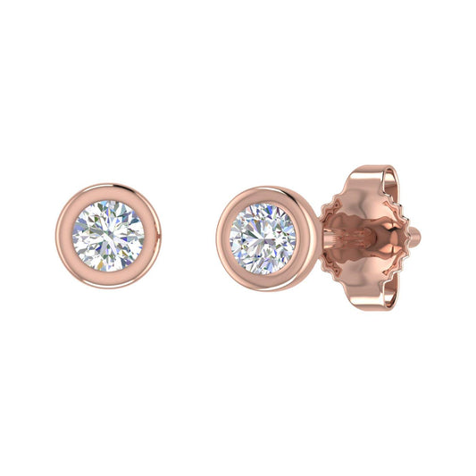 0.14 Carat Bezel Set Natural Diamond Stud Earrings for Women in 10K Rose Gold