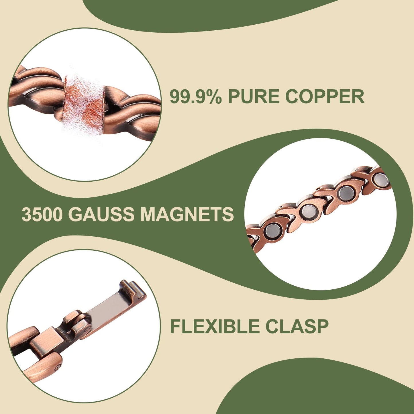 MagEnergy Copper Ankle Bracelet for Women - 99.9% Pure Copper Magnetic Anklets with 3500 Gauss Magnets - 10 Inch Adjustable Fishtail Anklets Jewelry Gift