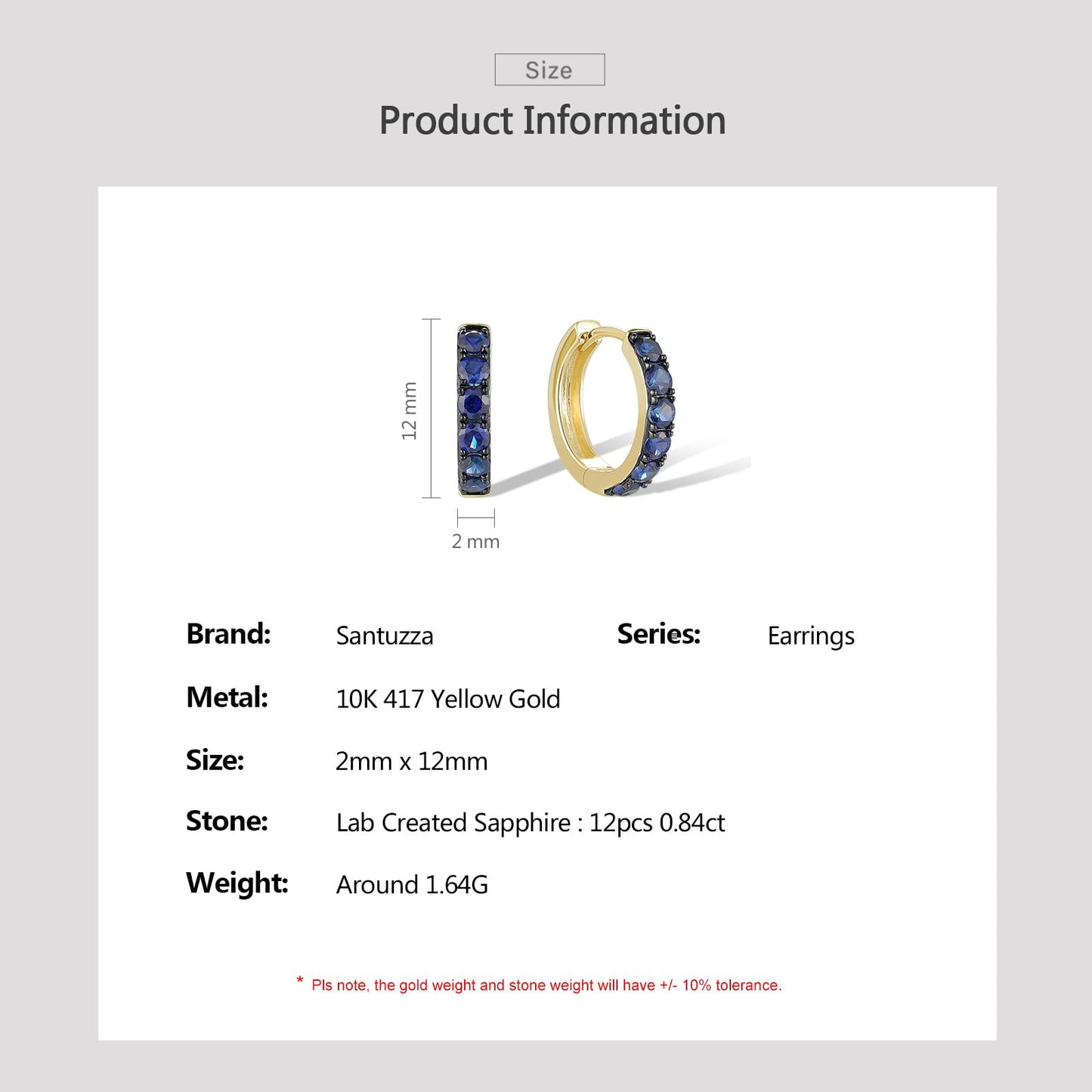 Santuzza 10K Yellow Solid Gold 0.8 ct Sapphire Dainty Huggie Hoop Earrings for Women