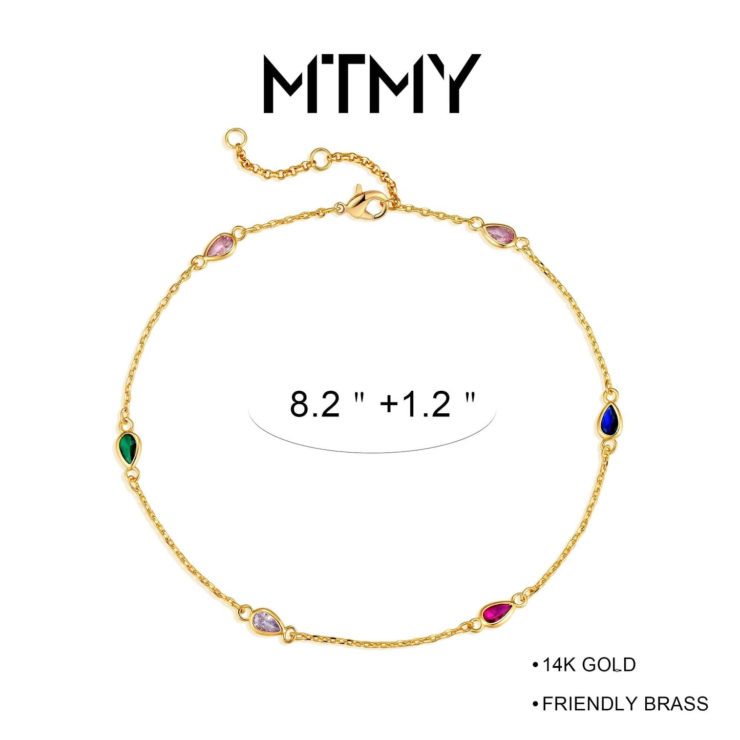 MTMY Gold Anklets for Women 14K Gold Plated Colorful Cubic Zirconia Tassel Foot Chain Dainty Adjustable Cute Summer Beach Boho Anklets Jewelry Gift(colorful drop A)