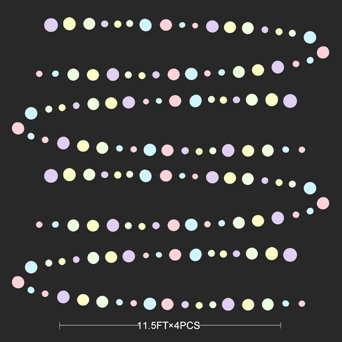 Pastel Party Decorations Blue Purple Pink Yellow Green Circle Dots Garland Hanging Paper Polka Dot Streamer for Birthday Baby Shower Wedding Bridal Shower Macaron Spring Easter Party Supplies