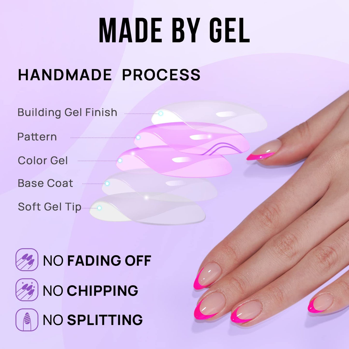 BTArtbox French Tip Press On Nails - Almond Stick On Nails for Women, Glue On Nails with Nail Glue, Berry French & Dazzling Pink