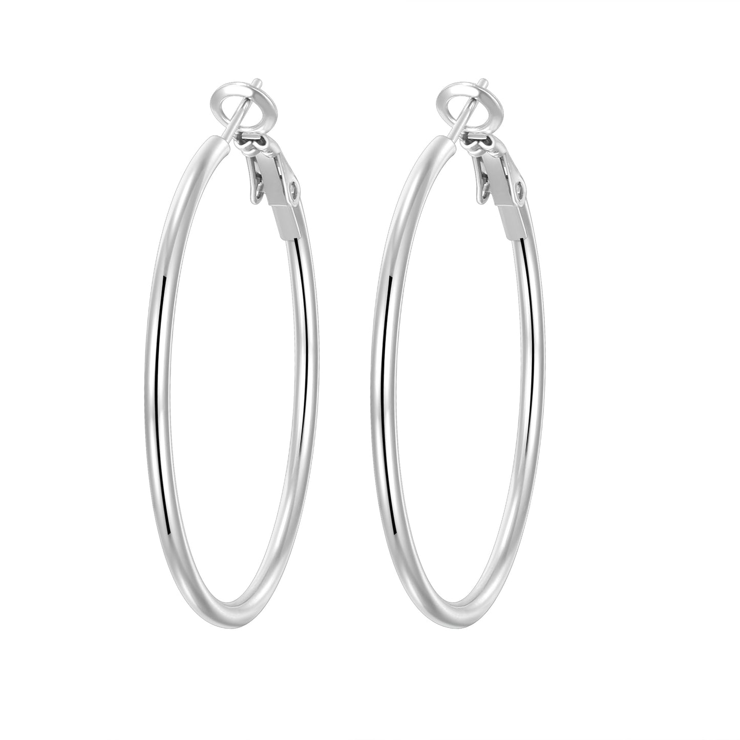 PICKBEAU Silver Dangle Hoop Earrings for Women, 14K White Gold Plated Stainless Steel Earrings Drop Hypoallergenic Hoops Earrings(40mm)