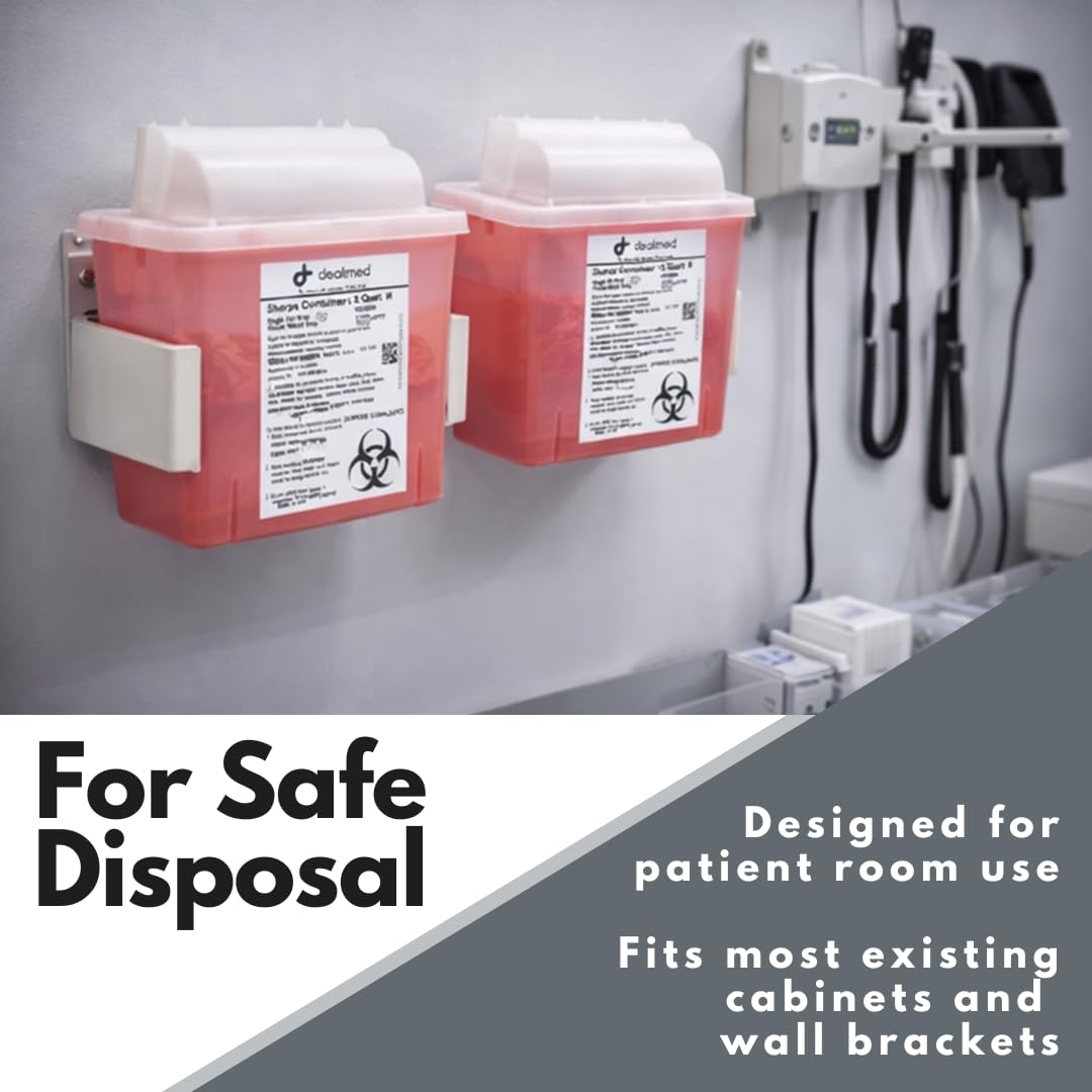 Dealmed Sharps Container 5 Quart Mailbox Lid, Professional Medical Needle Disposal, Puncture Resistant Container for Healthcare Facilities, Red (Pack of 2)
