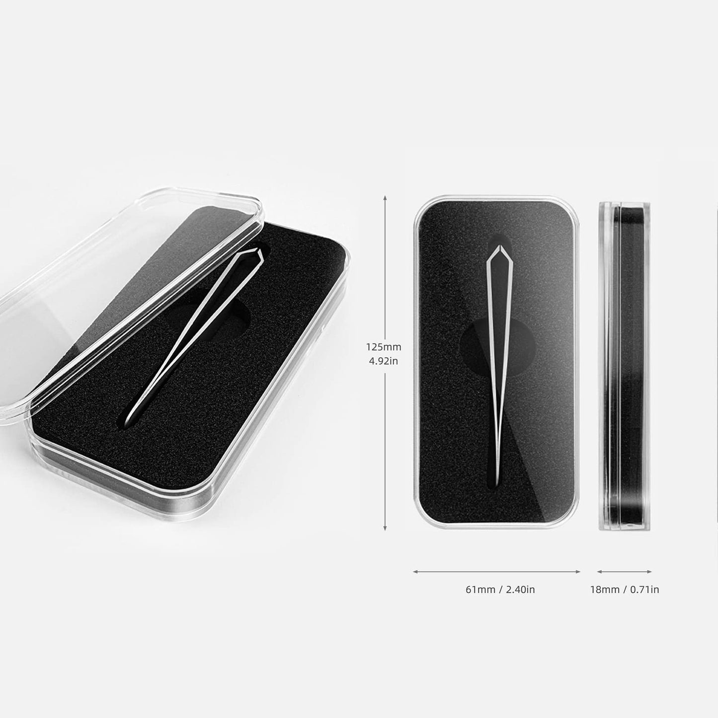 AUSOMTEK Beard Tweezers - Stainless Steel, Fine Hair Removal Tool, 5mm Tip, Clear Box 1Pack