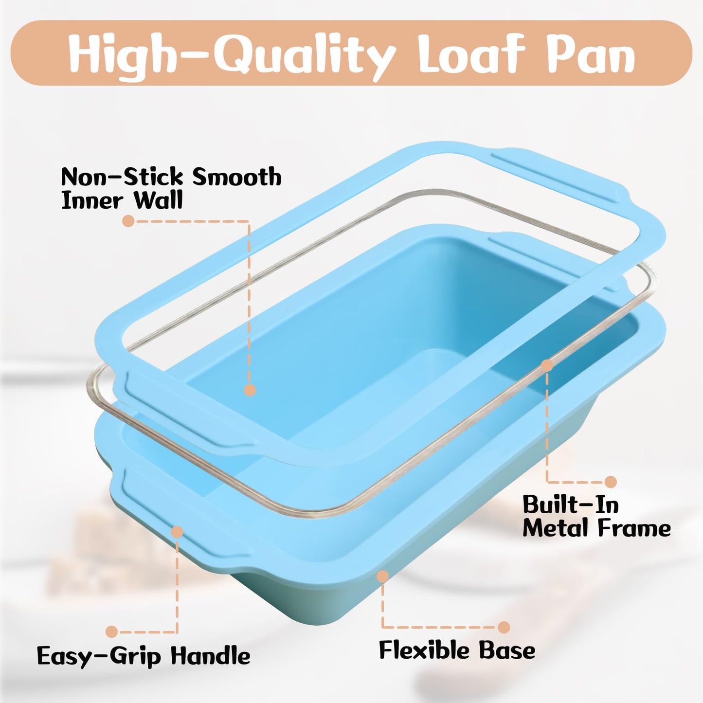 Toeusog Nonstick Silicone Bread Loaf Pan: 9.5 x 5 Inch Bread Pan for Homemade Rye with Metal Frame - Loaf Mold for Baking Oven - Housewife Baker Home Baking Enthusiasts (Beige & Mint Green)