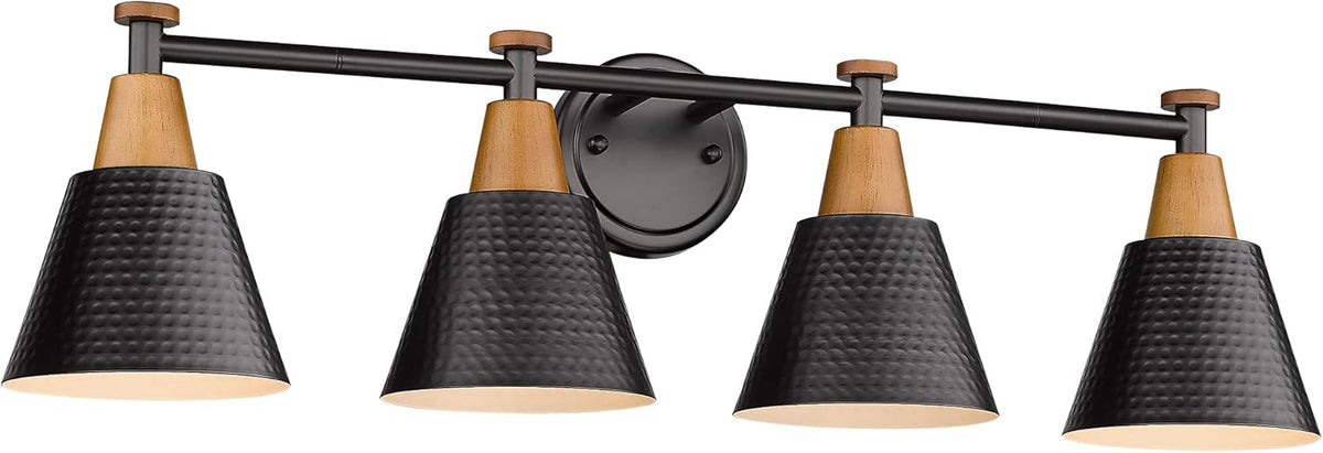 FEMILA Bathroom Vanity Light, 4-Lights Bathroom Light Fixtures Over Mirror, Modern Wall Mounted Lamp, Hammered Metal Shade, 4FG59B-4W BK