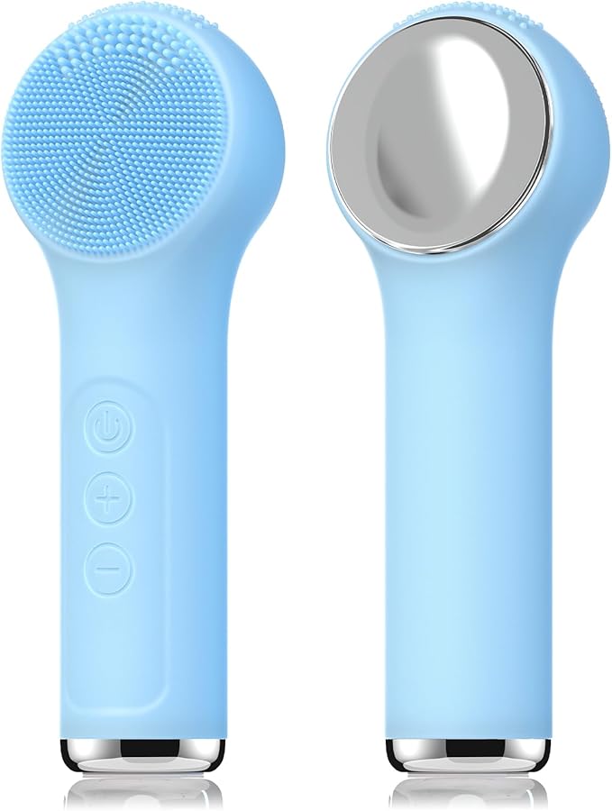 Silicone Facial Cleansing Brush, Portable Electric Face Scrubber with Heat and Vibration, 3 Modes Adjustable, Waterproof IPX6, USB-C Rechargeable, Deep Cleansing, Exfoliating and Massage