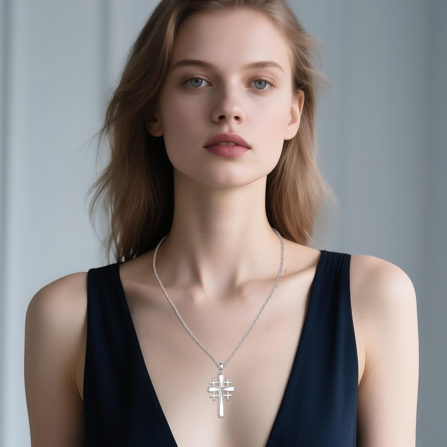 ONEFINITY Crusader Jerusalem Cross Pendant Necklace Sterling Silver Origami Cross Pendant Gifts for Women Men Jewelry (Crusader Jerusalem)