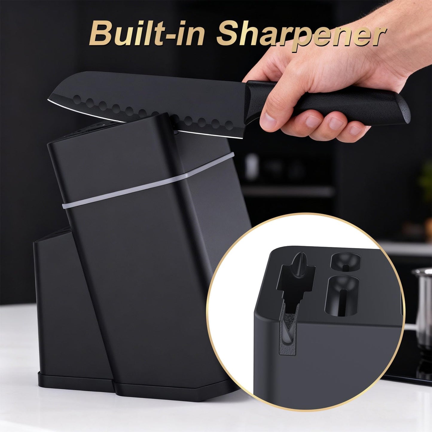 Kitchen Knife Set with Block - 15 Pieces Knife Sets with Built-in Sharpener, Dishwasher Safe, Stainless Steel Blades Kitchen Knives
