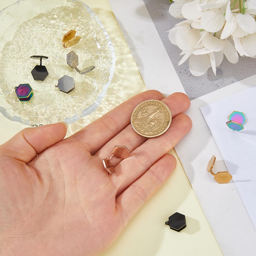 TNKBREEZE 5 Pairs Clip-on Earrings 5 Colors Stainless Steel Non-pierced Pressure Earrings Hexagon Compression Earring Adjustable Cuff Earring for Women Men Ladies