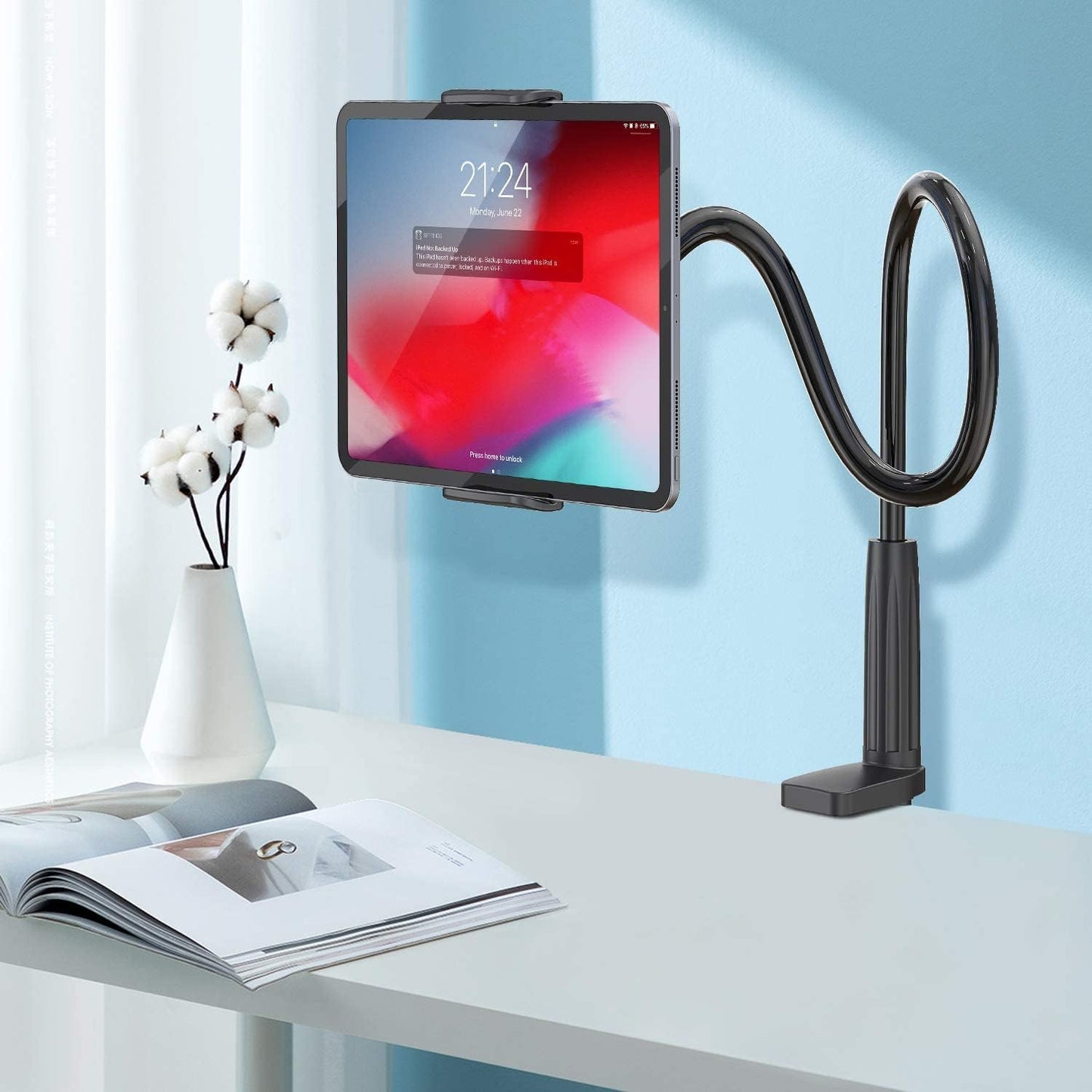 WixGear Tablet Holder for Bed - Gooseneck Tablet Holder Stand, Flexible Long Arm Gooseneck Mount Holder Clip with Grip, Compatible with iPad Air Mini, Galaxy Tabs, Kindle Fire, 4"-10.5" Devices