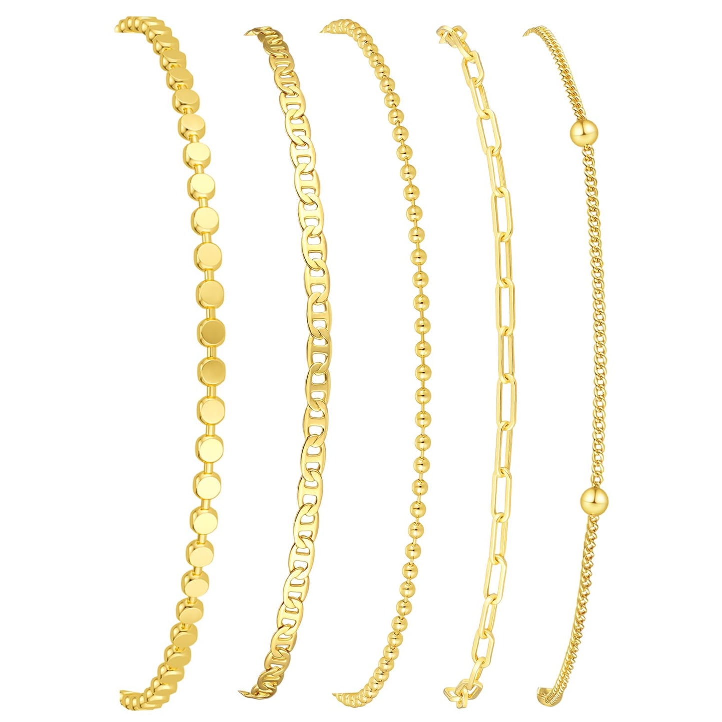 Striviio Gold Bracelets for Women, 14K Gold Plated Stackable Bracelet Stack Set Adjustable Charm Small Square Chain Snake Link Layered Waterproof Jewelry Sets Gifts