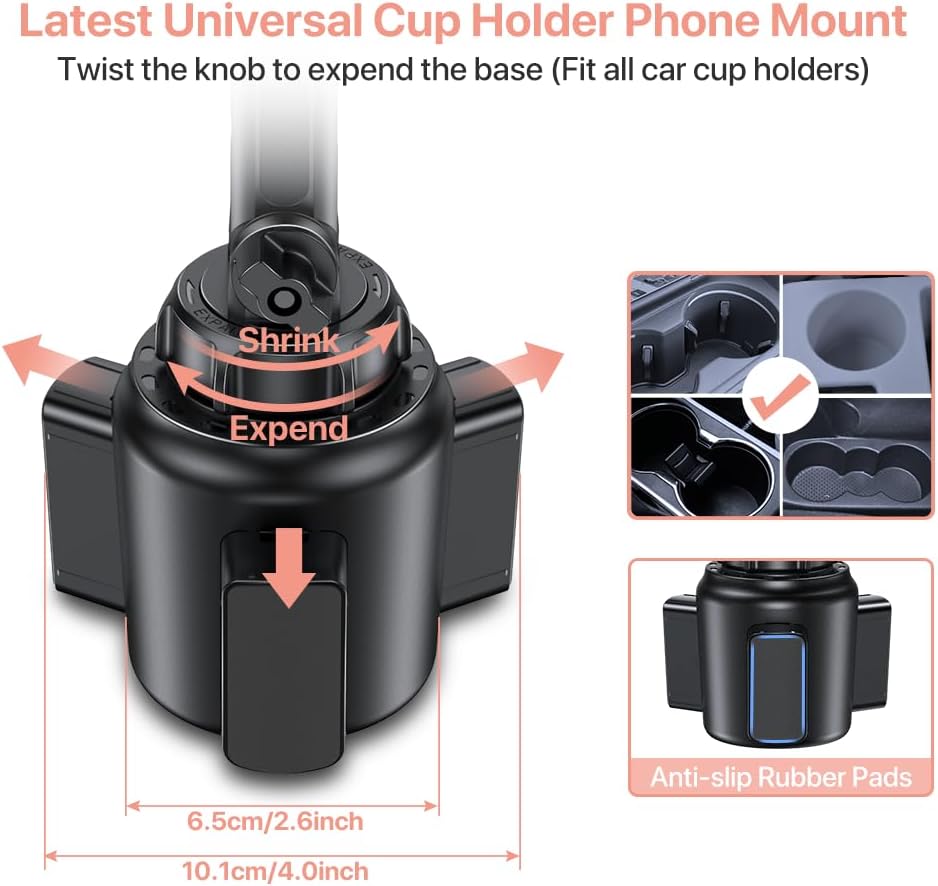 Miracase Universal Cup Phone Holder for Car, [Upgraded Version] Adjustable Long Neck Car Cup Holder Phone Mount Cradle Friendly Compatible with iPhone Samsung Google and All Smartphones, Pink