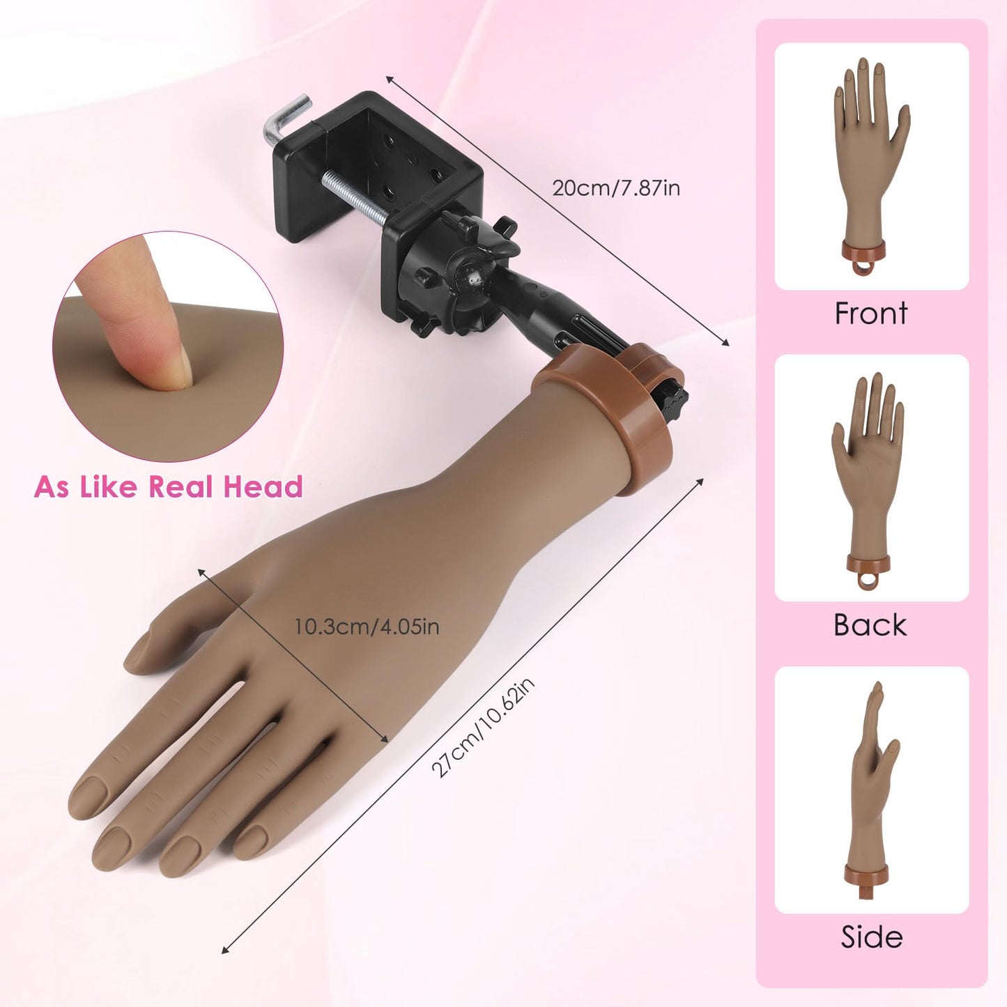 Yokilly Practice Hand for Acrylic Nails, Bendable Soft Nail Practice Hand, Flexible Plastic Nail Hand Practice, Fake Mannequin Training Hand for Nails Practice (with Clamp Holder) / Black