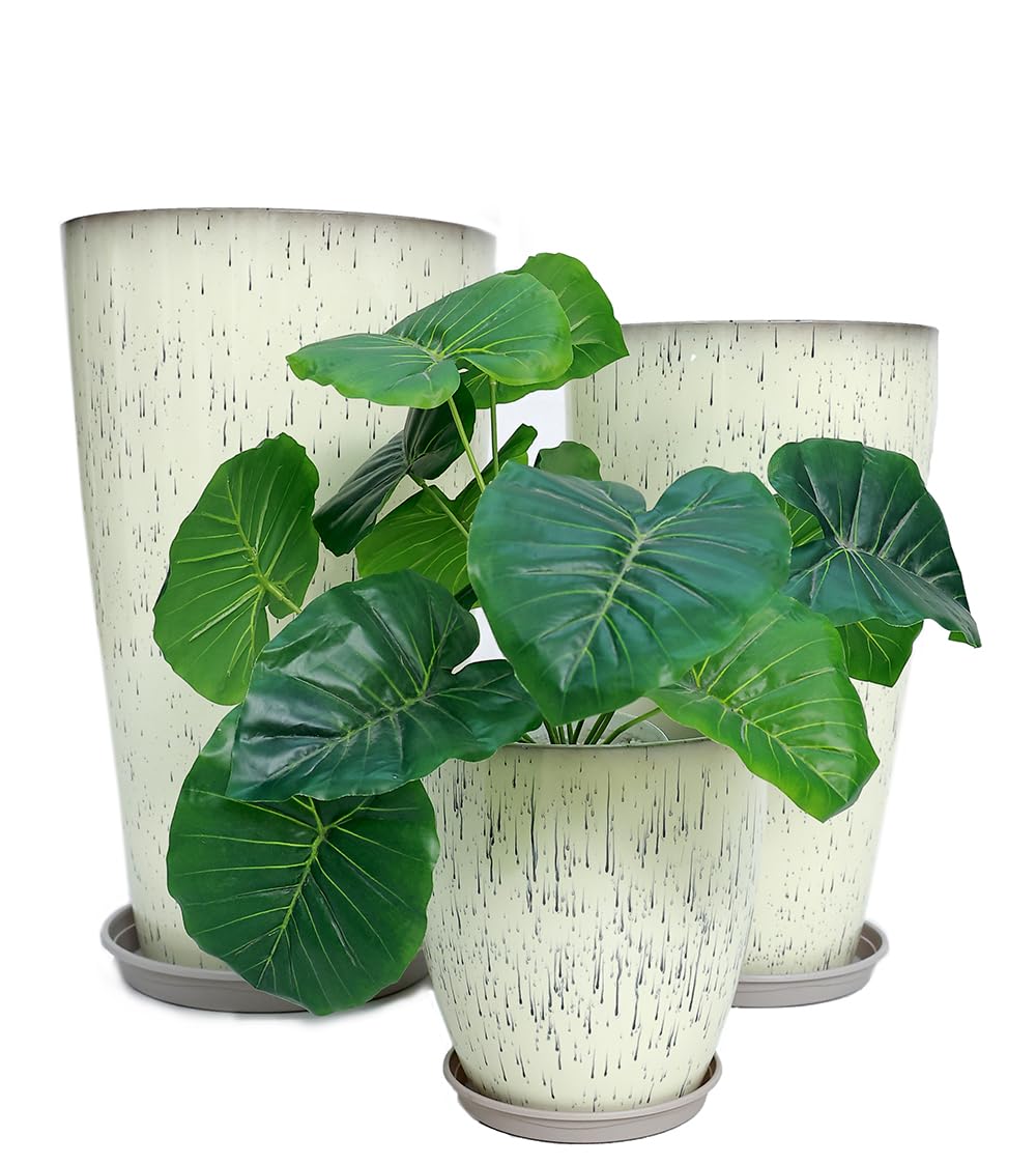 MinCHI257 24,21,11 Inch Large Plastic Planters with Drainage Hole and Saucer - Set of 3 Tall Plant Pots Indoor Flower Pot Tall Round Planters Outdoor Large Tall Planter