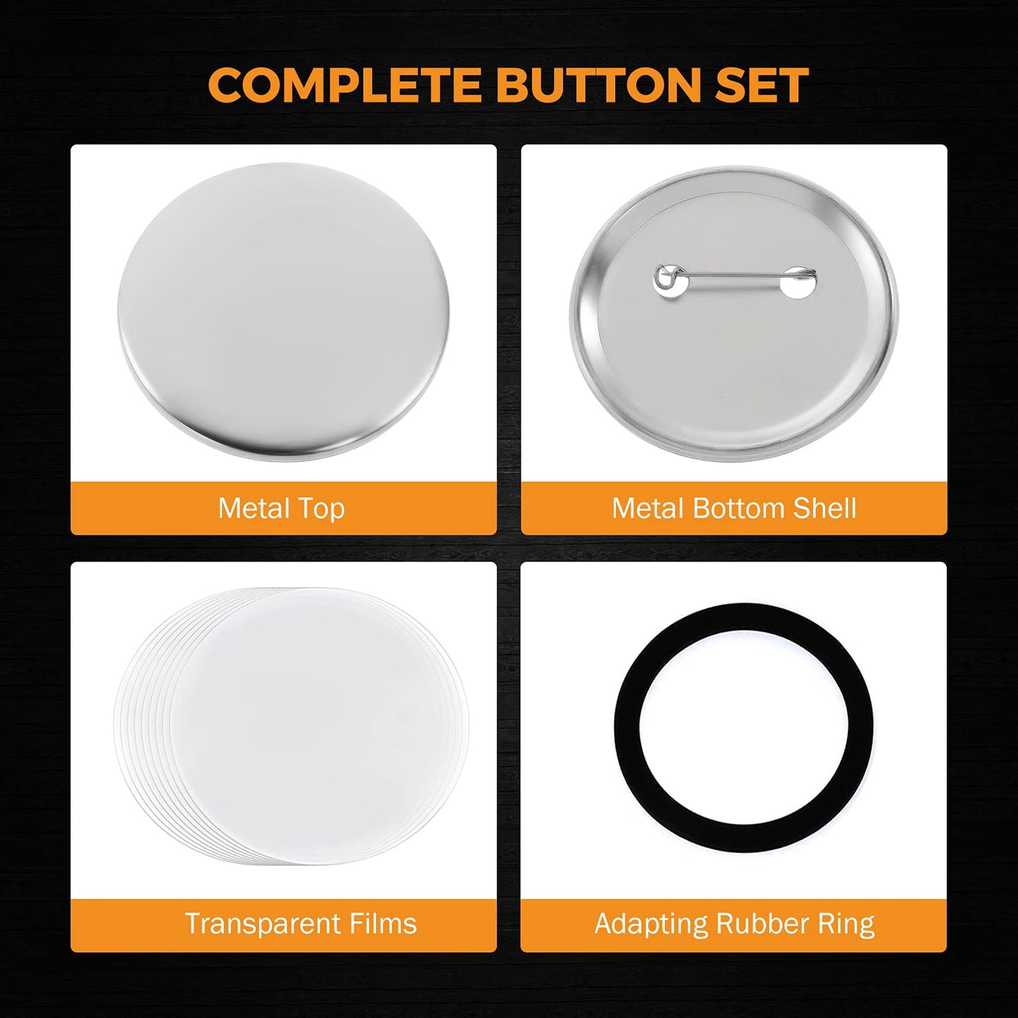 BEAMNOVA 100 Sets of Metal Button Supplies Blank 37mm / 1.46 in (Approx. 1-1/2 inch) for Button Maker Machine, Slick Metallic Back, Badge Making Parts Round DIY Pin Maker
