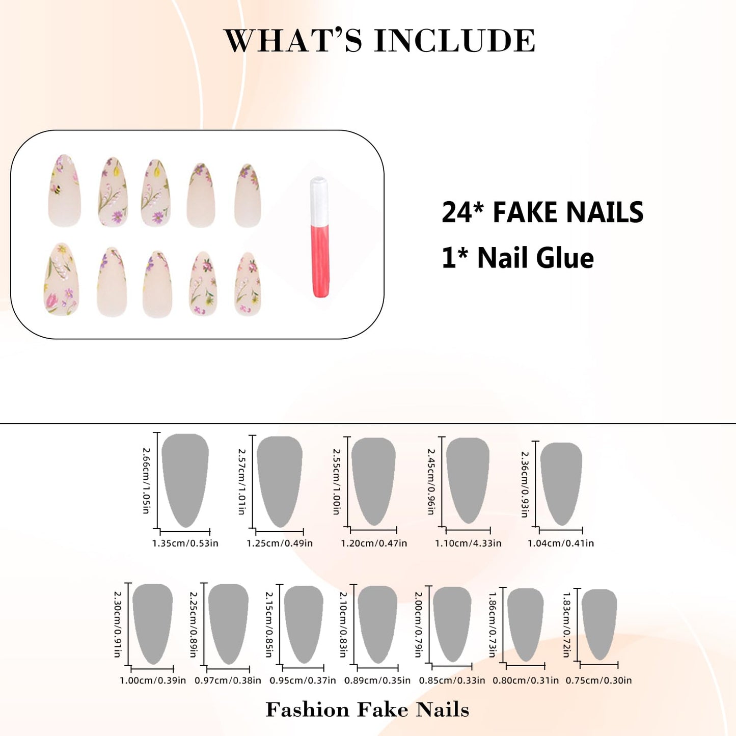 IMRAIN Press on Nails Almond Medium Fake Nails with Flower Designs Glue on Nails Matte Full Cover Acrylic False Nails Summer Cute Floral Stick on Nails for Women